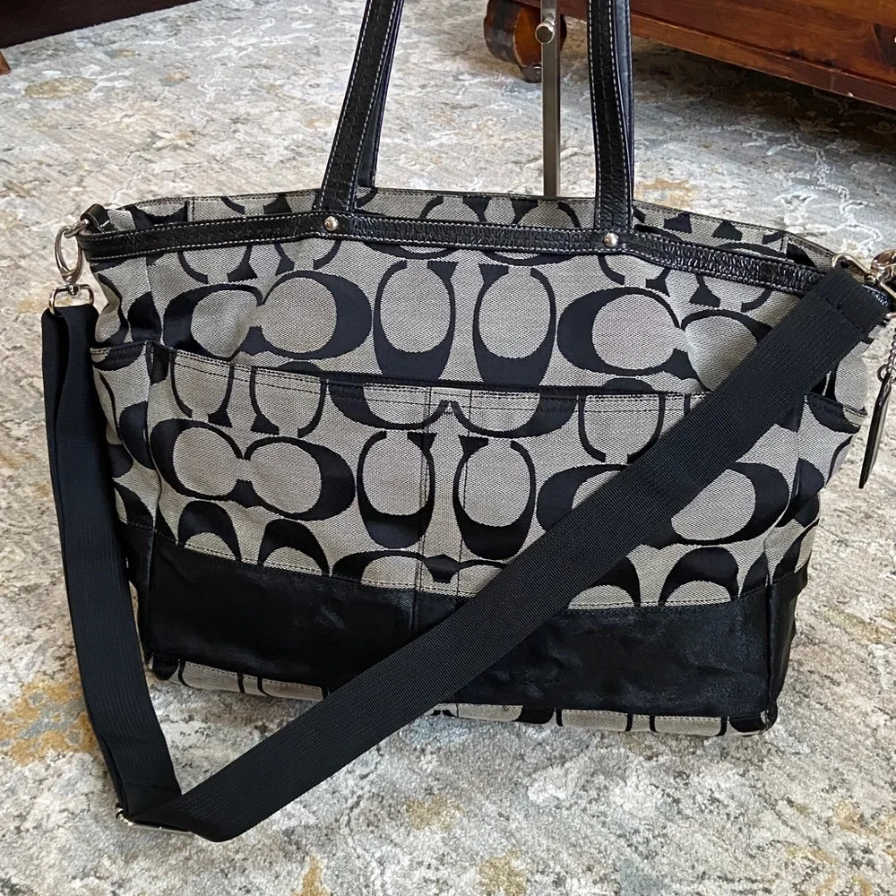 Coach 2009 Stripe Jacquard Black and Gray Baby Bag (F13803) - Picture 1 of 16